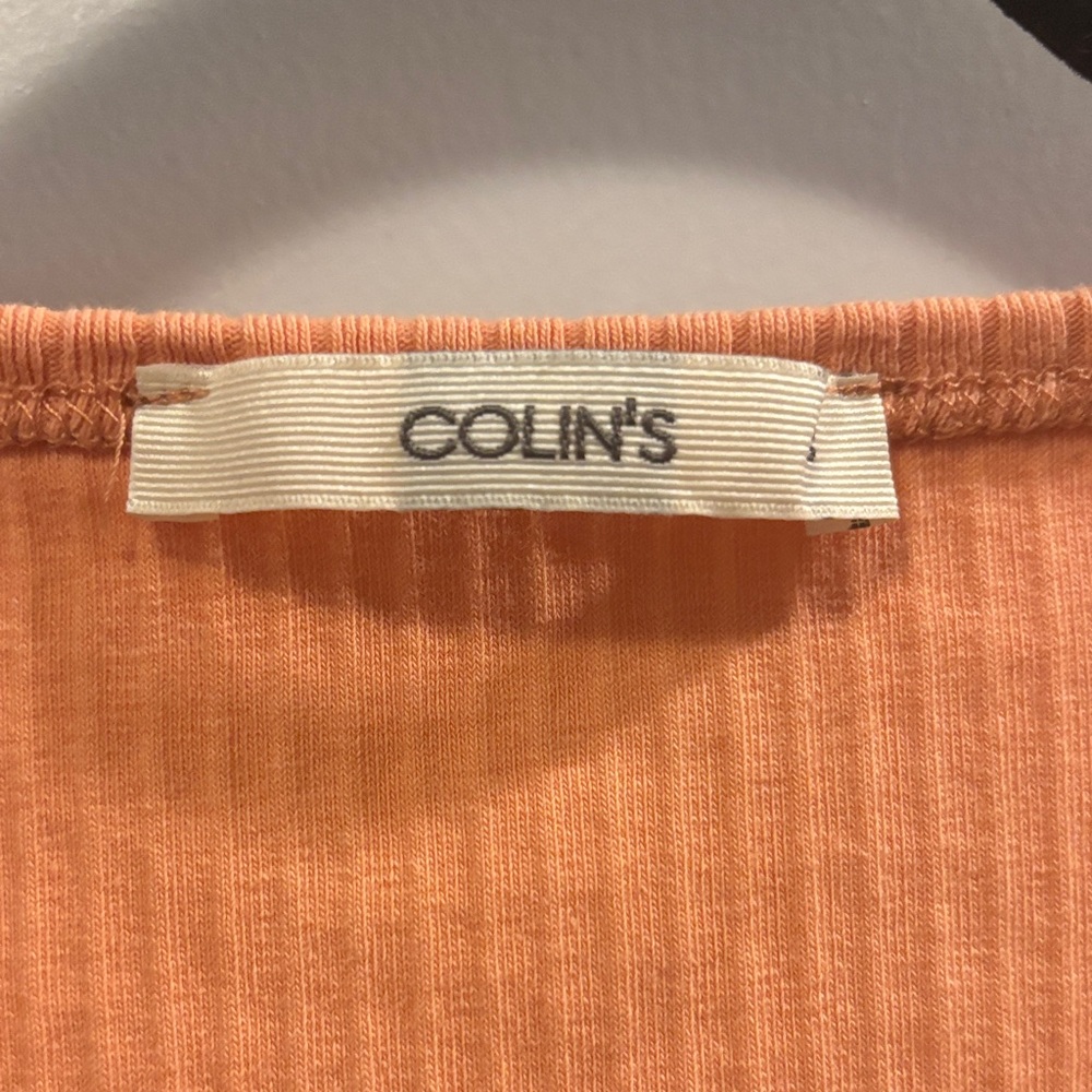 Colin Stuart Pastel Orange Ribbed Square-Neck Button Crop Top - Picture 4 of 4